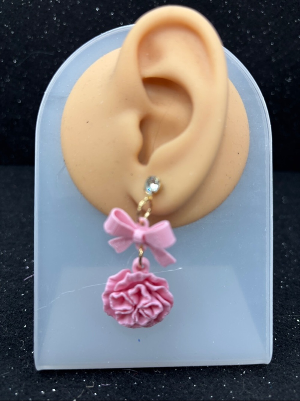 Light Pink Bow & Flower Earrings | Soft Floral Dangle Earrings - Picture 2 of 4